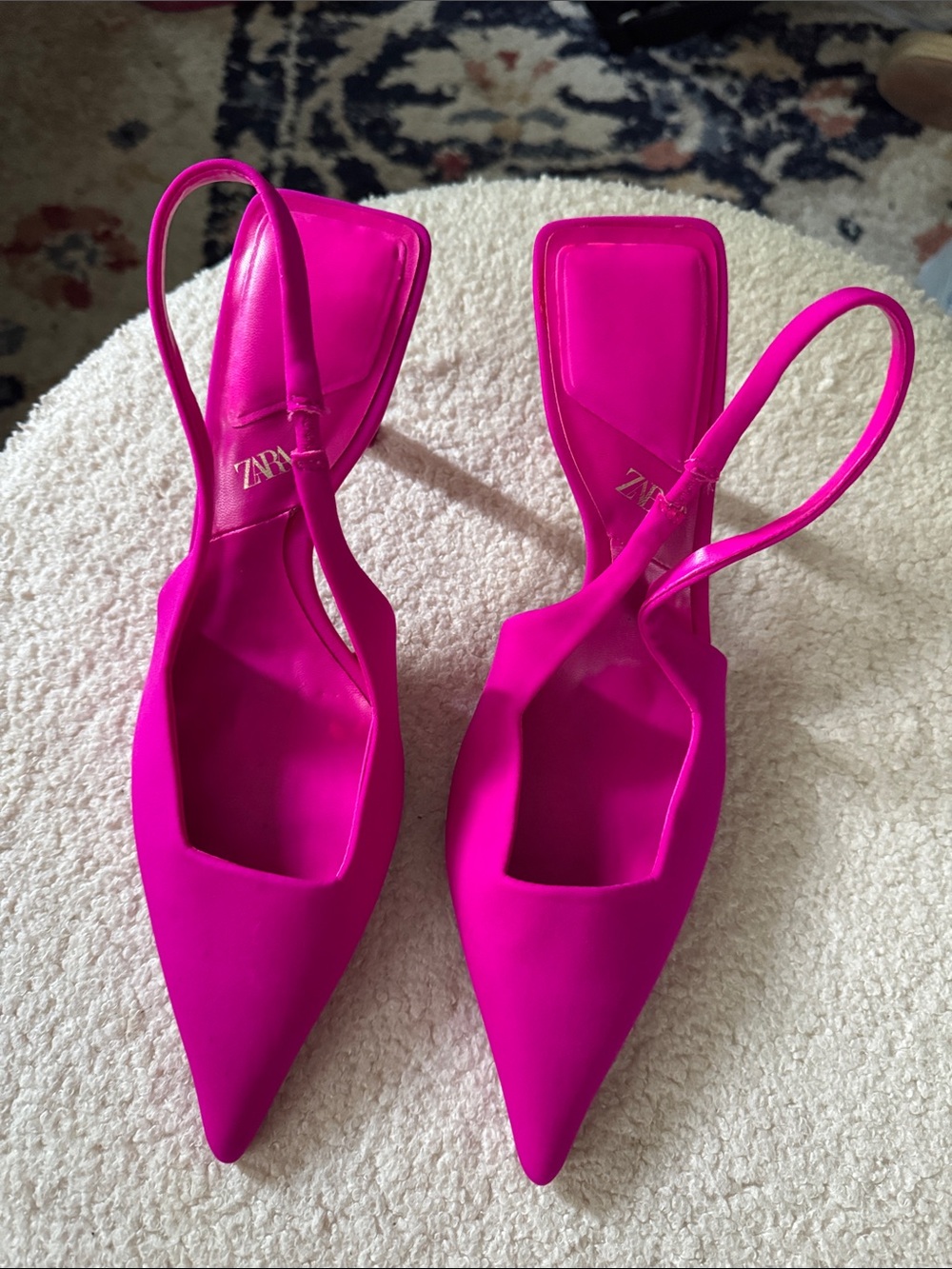 Zara Hot Pink Pointed Slingback Heels Size 39
